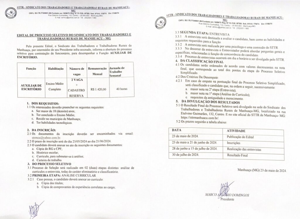 Edital STTR Contratacao